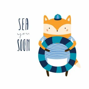 Cute fox with pool float Stock Illustration
