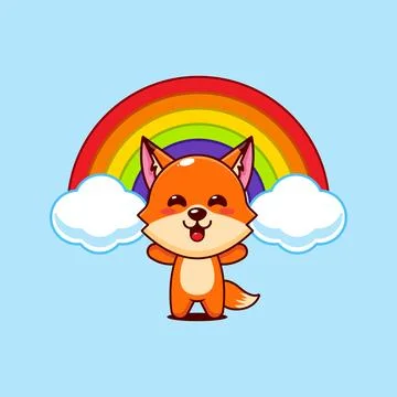 Cute fox with rainbow cartoon vector illustration Stock Illustration