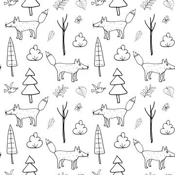 Cute Fox Seamless pattern. Cartoon Animals in forest background. Vector illus Illustrazione stock