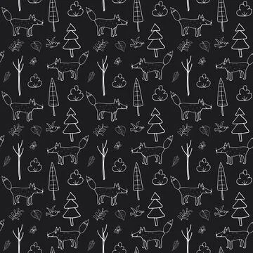 Cute Fox Seamless pattern. Cartoon Animals in forest background. Vector illus Illustrazione stock