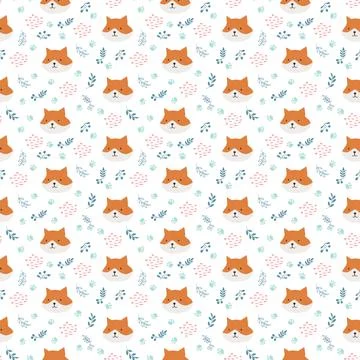 Cute Fox Seamless pattern. Cartoon Animals in forest background. Vector illus Stock Illustration