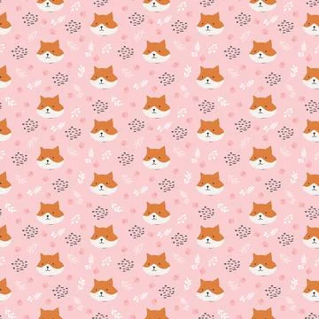 Cute Fox Seamless pattern. Cartoon Animals in forest background. Vector illus Stock Illustration
