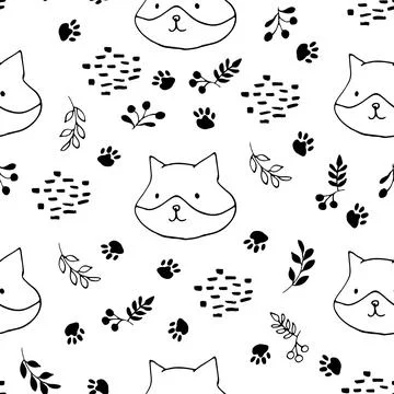 Cute Fox Seamless pattern. Cartoon Animals in forest background. Vector illus Stock Illustration