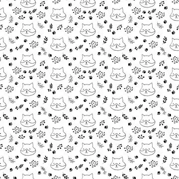Cute Fox Seamless pattern. Cartoon Animals in forest background. Vector illus Illustrazione stock