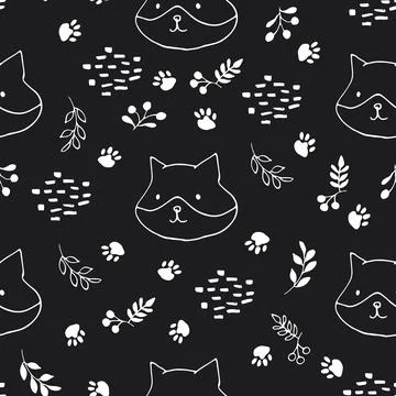 Cute Fox Seamless pattern. Cartoon Animals in forest background. Vector illus Stock Illustration