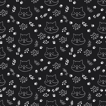 Cute Fox Seamless pattern. Cartoon Animals in forest background. Vector illus Stock Illustration