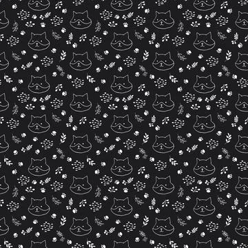 Cute Fox Seamless pattern. Cartoon Animals in forest background. Vector illus Stock Illustration