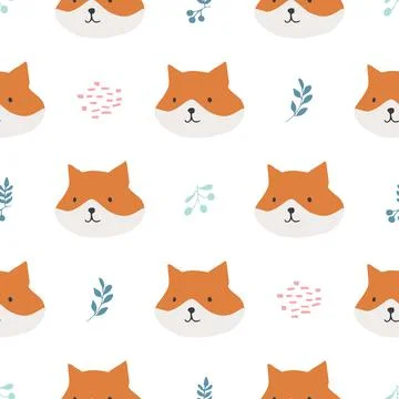 Cute Fox Seamless pattern. Cartoon Animals in forest background. Vector illus Stock Illustration