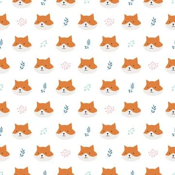 Cute Fox Seamless pattern. Cartoon Animals in forest background. Vector illus Stock Illustration