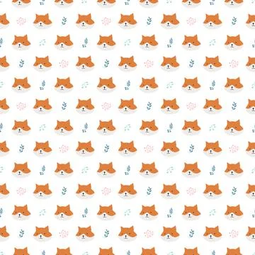 Cute Fox Seamless pattern. Cartoon Animals in forest background. Vector illus Illustrazione stock