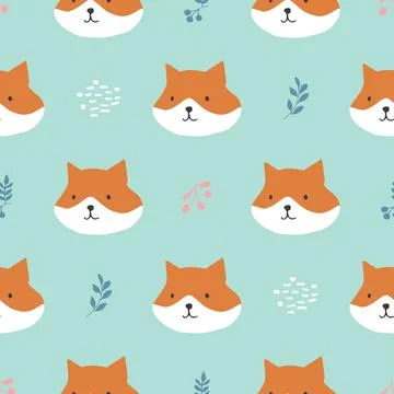 Cute Fox Seamless pattern. Cartoon Animals in forest background. Vector illus Stock Illustration