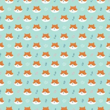 Cute Fox Seamless pattern. Cartoon Animals in forest background. Vector illus Stock Illustration