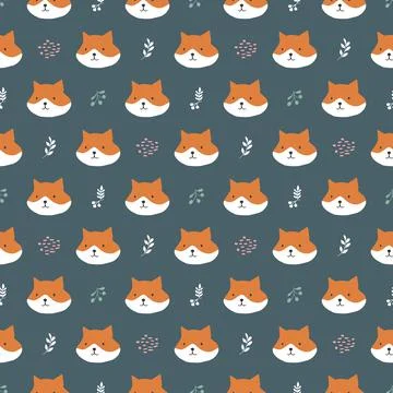 Cute Fox Seamless pattern. Cartoon Animals in forest background. Vector illus Stock Illustration