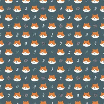 Cute Fox Seamless pattern. Cartoon Animals in forest background. Vector illus Stock Illustration