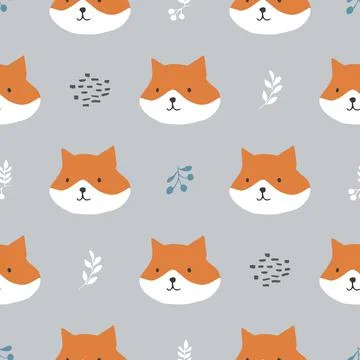 Cute Fox Seamless pattern. Cartoon Animals in forest background. Vector illus Stock Illustration