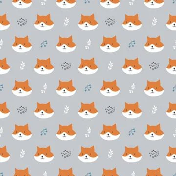 Cute Fox Seamless pattern. Cartoon Animals in forest background. Vector illus Stock Illustration