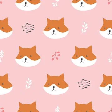 Cute Fox Seamless pattern. Cartoon Animals in forest background. Vector illus Stock Illustration