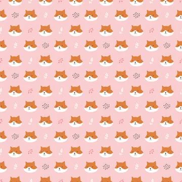 Cute Fox Seamless pattern. Cartoon Animals in forest background. Vector illus Stock Illustration