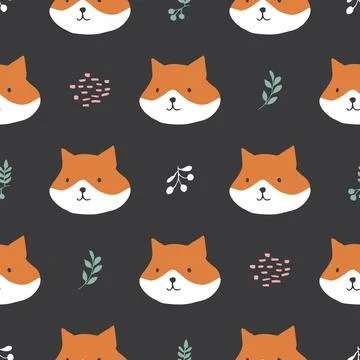 Cute Fox Seamless pattern. Cartoon Animals in forest background. Vector illus Stock Illustration
