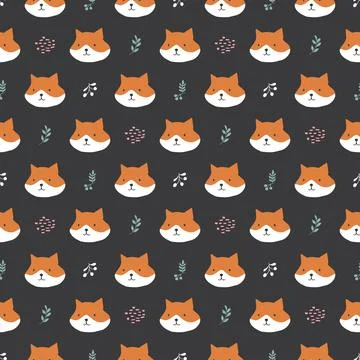 Cute Fox Seamless pattern. Cartoon Animals in forest background. Vector illus Stock Illustration