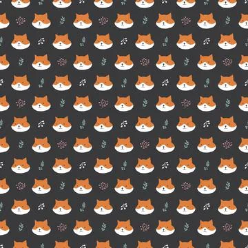 Cute Fox Seamless pattern. Cartoon Animals in forest background. Vector illus Stock Illustration