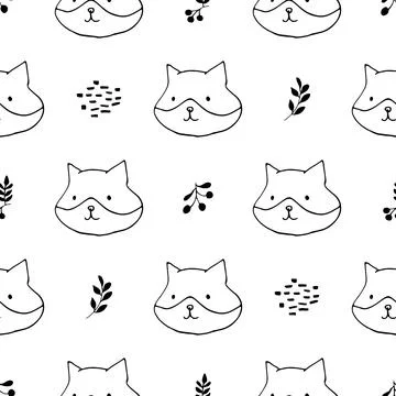 Cute Fox Seamless pattern. Cartoon Animals in forest background. Vector illus Stock Illustration