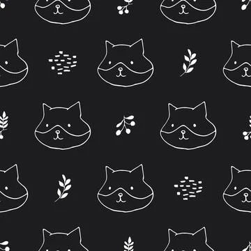 Cute Fox Seamless pattern. Cartoon Animals in forest background. Vector illus Stock Illustration