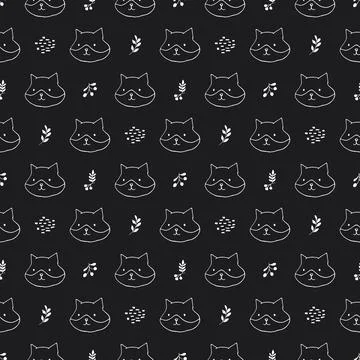 Cute Fox Seamless pattern. Cartoon Animals in forest background. Vector illus Stock Illustration