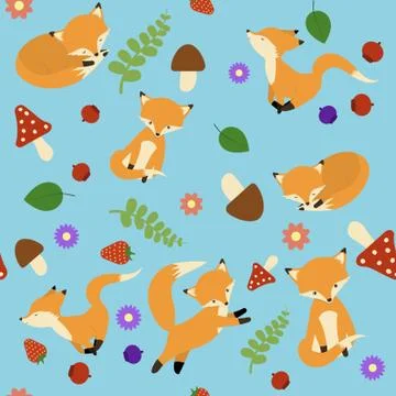 Cute fox seamless pattern. Foxy endless background, texture. Children's backdrop Stock Illustration