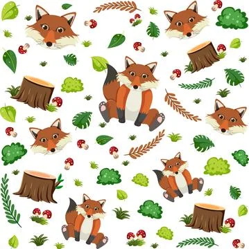 Cute fox seamless pattern Stock Illustration