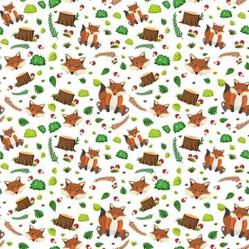 Cute fox seamless pattern イラスト素材