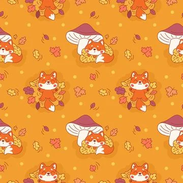 Cute fox seamless pattern. Repeated funny redheads animals, autumn season Stock Illustration