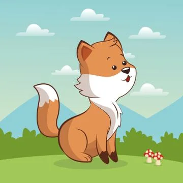 Cute fox sitting landscape Illustrazione stock