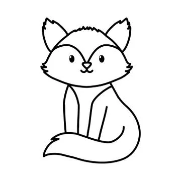 Cute fox sitting on white background thick line Illustrazione stock