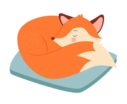 Cute fox sleeping on pillow Stockillustratie