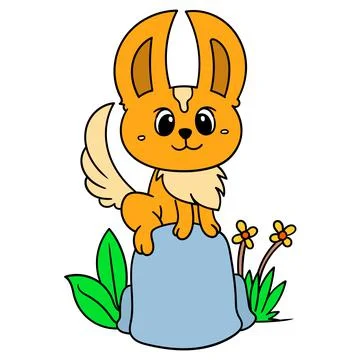 Cute fox standing on the stone, doodle icon image kawaii Stock Illustration