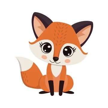 Cute fox, vector illustration isolated on white background. Stock Illustration