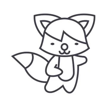 Cute fox vector line icon, sign, illustration on background, editable strokes Stockillustratie