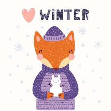 Cute fox in winter Stock Illustration