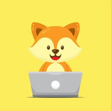 Cute Fox Working with Laptop Stock Illustration
