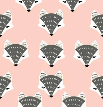 Cute foxes head seamless pattern Stock Illustration