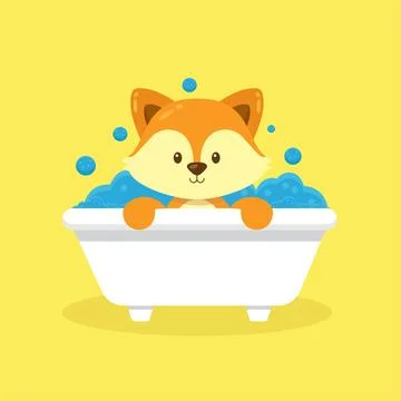 Cute FoxTake Bath Cartoon Character Stock Illustration