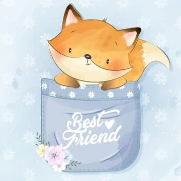 Cute foxy sitting inside the pocket illustration 스톡 일러스트