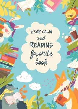 Cute frame composed of animals reading books Stock Illustration