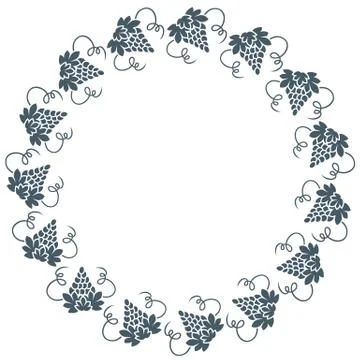 Cute frame made of a colored bunch of grapes arranged in a circle Stock Illustration