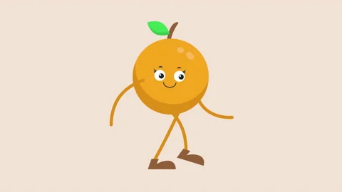 Cute fresh orange character walking animation. Video stock 223404063