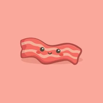 Cute Fried Beef Bacon Breakfast Food Vector Cartoon Stock Illustration