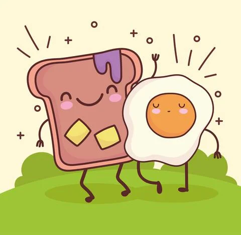 Cute fried egg bread Stock Illustration
