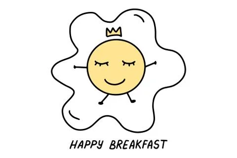 Cute Fried egg in Doodle style. Hand drawn lines cartoon scrambled egg. Conce Illustrazione stock