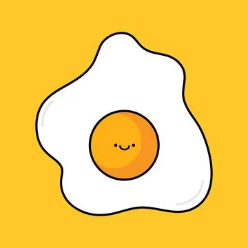 Cute fried egg line icon on yellow background. Happy kawaii cartoon egg Stock Illustration